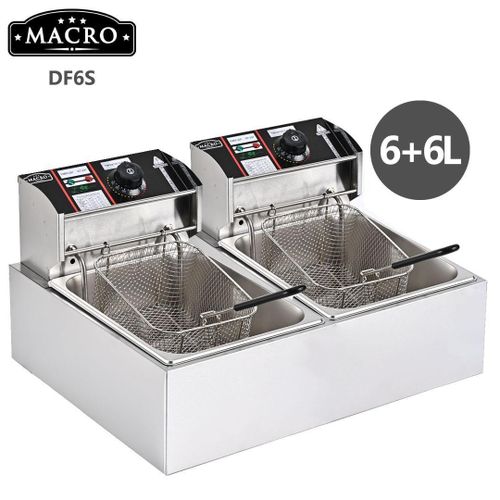 Macro  12 LITRES STAINLESS STEEL 6+6L Double TANK Energy Efficient Double Electric Chips, Chicken or MANDAZIS Deep Fryer Machine.