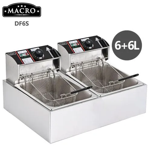 Macro  12 LITRES STAINLESS STEEL 6+6L Double TANK Energy Efficient Double Electric Chips, Chicken or MANDAZIS Deep Fryer Machine.
