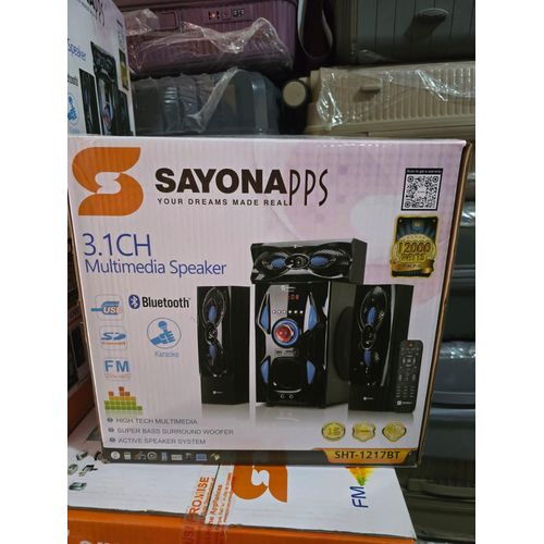 LIMITED DEAL Sayona 3.1 Channel subwoofer SHT 1217BT, 12000W P.M.P.O WITH FREE EXTENSION GIFT .Remote LED Display Compatible with DVD, CD, MPEG-4, MP3 & WMA Aux/Digital FM read