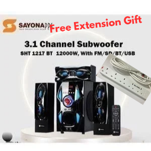 LIMITED DEAL Sayona 3.1 Channel subwoofer SHT 1217BT, 12000W P.M.P.O WITH FREE EXTENSION GIFT .Remote LED Display Compatible with DVD, CD, MPEG-4, MP3 & WMA Aux/Digital FM read