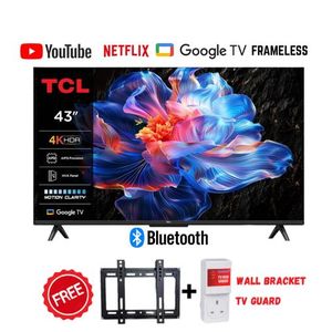TCL 43 Inches  4K UHD V6C model, HDR Smart Google TV Ultra HD Direct LED, Netflix, YouTube, Dolby Audio,sleek bezel-less  design With Free Gift of Wall Mount and TV GUARD