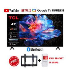 TCL 43 Inches  4K UHD V6C/V6D model, HDR Smart Google TV Ultra HD Direct LED, Netflix, YouTube, Dolby Audio,sleek bezel-less  design With Free Gift of Wall Mount and TV GUARD