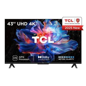 TCL 43 Inches  4K UHD V6C model, HDR Smart Google TV Ultra HD Direct LED, Netflix, YouTube, Dolby Audio,sleek bezel-less  design With Free Gift of Wall Mount and TV GUARD