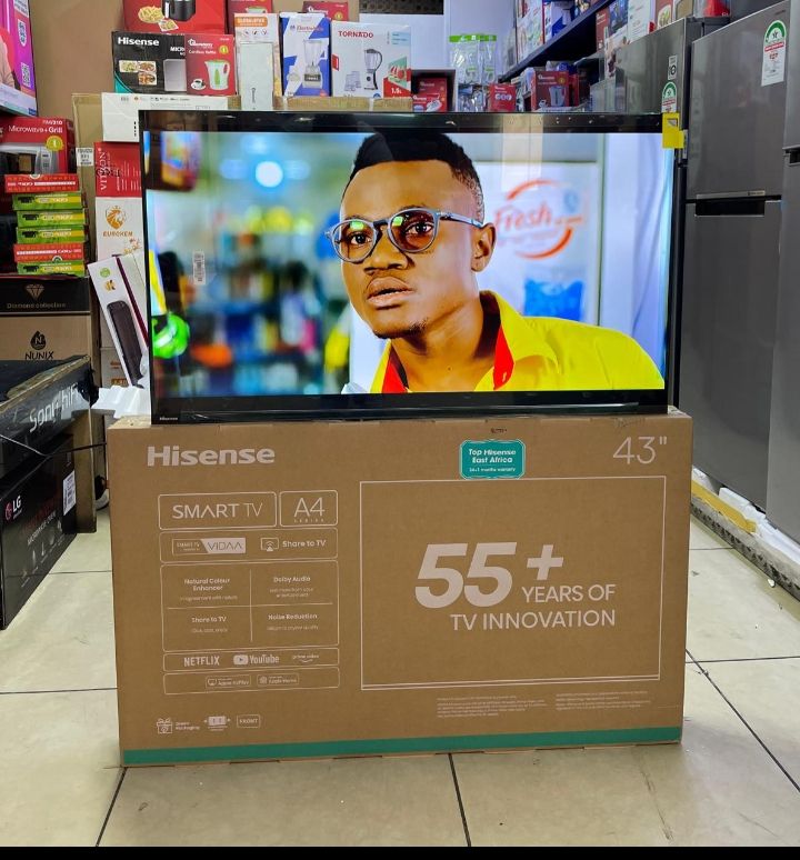 HISENSE 43" INCH  SMART TV,FRAMELESS SMART TELEVISION, FULL HD RESOLUTION, A4K SERIES ,NETFLIX ,YOUTUBE TV,DTS, INBUILT DECODER, BUILT-IN WIFI,VIDAA OS Hisense 43A4🛡️