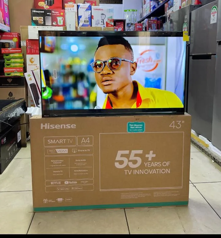 HISENSE 43" INCH  SMART TV,FRAMELESS SMART TELEVISION, FULL HD RESOLUTION, A4K SERIES ,NETFLIX ,YOUTUBE TV,DTS, INBUILT DECODER, BUILT-IN WIFI,VIDAA OS Hisense 43A4🛡️