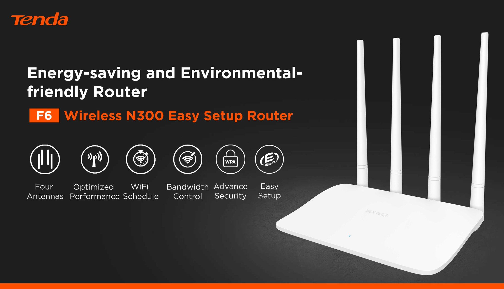 Tenda F6 Wireless N300 Router 4 Antennas 300Mbps Wi-Fi Signal Extender - White with built in Qualcomm chip offering wide coverage