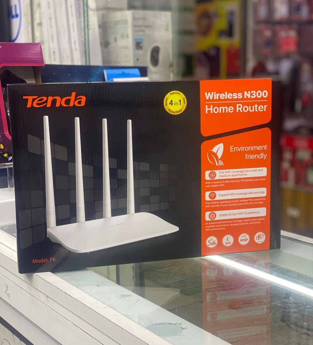 Tenda F6 Wireless N300 Router 4 Antennas 300Mbps Wi-Fi Signal Extender - White with built in Qualcomm chip offering wide coverage