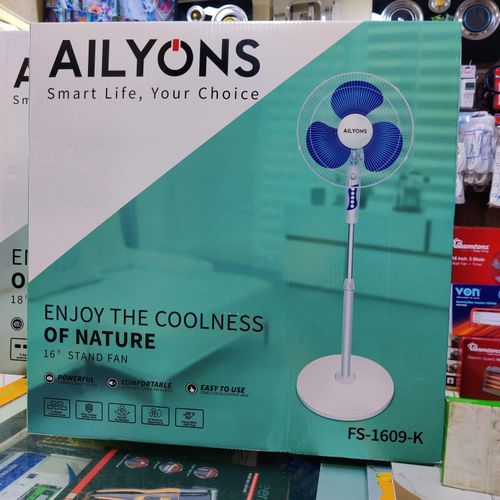 AILYONS FS-1609-K 16'' Stand Fans, 5 Speed,  1PCS - White/Blue (1YR WRTY)Ailyons 16" Stand Fan, Round base