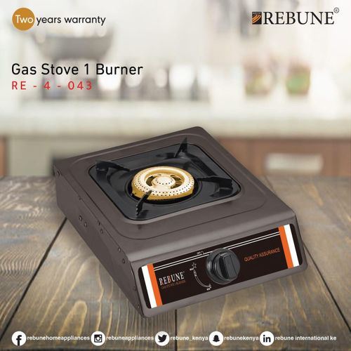 Rebune Stainless Steel Single Burner Gas Stove – Compact, Energy-Saving Design, Durable Body, High-Efficiency Flame, Easy to Clean, 2-Year Warranty With AUTOIGNITION AND FREE 1M GAS PIPE