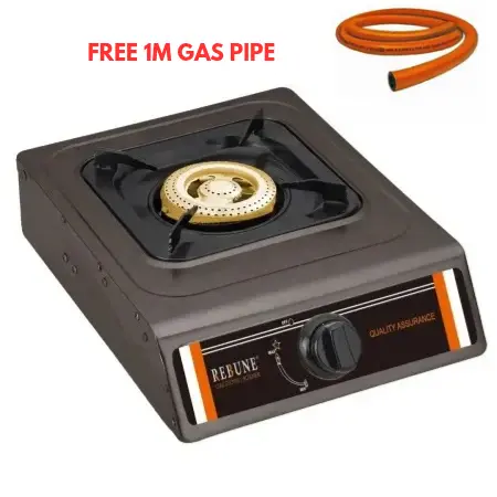 Rebune Stainless Steel Single Burner Gas Stove – Compact, Energy-Saving Design, Durable Body, High-Efficiency Flame, Easy to Clean, 2-Year Warranty With AUTOIGNITION AND FREE 1M GAS PIPE