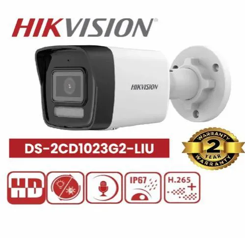 Hikvision Bullet Camera With  Two-Way Audio built-in microphone and speaker, Smart Hybrid Light, 25m Night Vision, IP67 Weatherproof