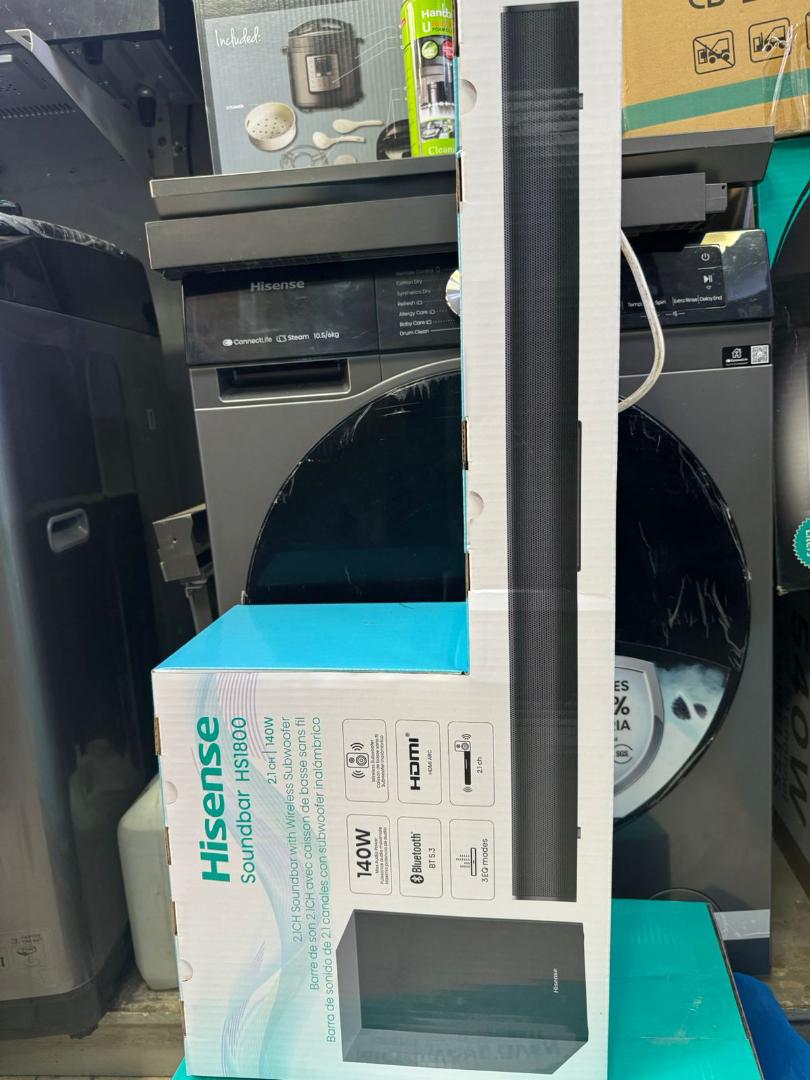 Hisense Sound bar 140 Watts HS1800 Wireless Subwoofer provides rich bass without the hassle of wires, BT ENABLED,HDMI  ARC,USB. Quality Sound Small Bass Sound IDEAL FOR SMALL SPACES/ROOMS. 140 WATTS