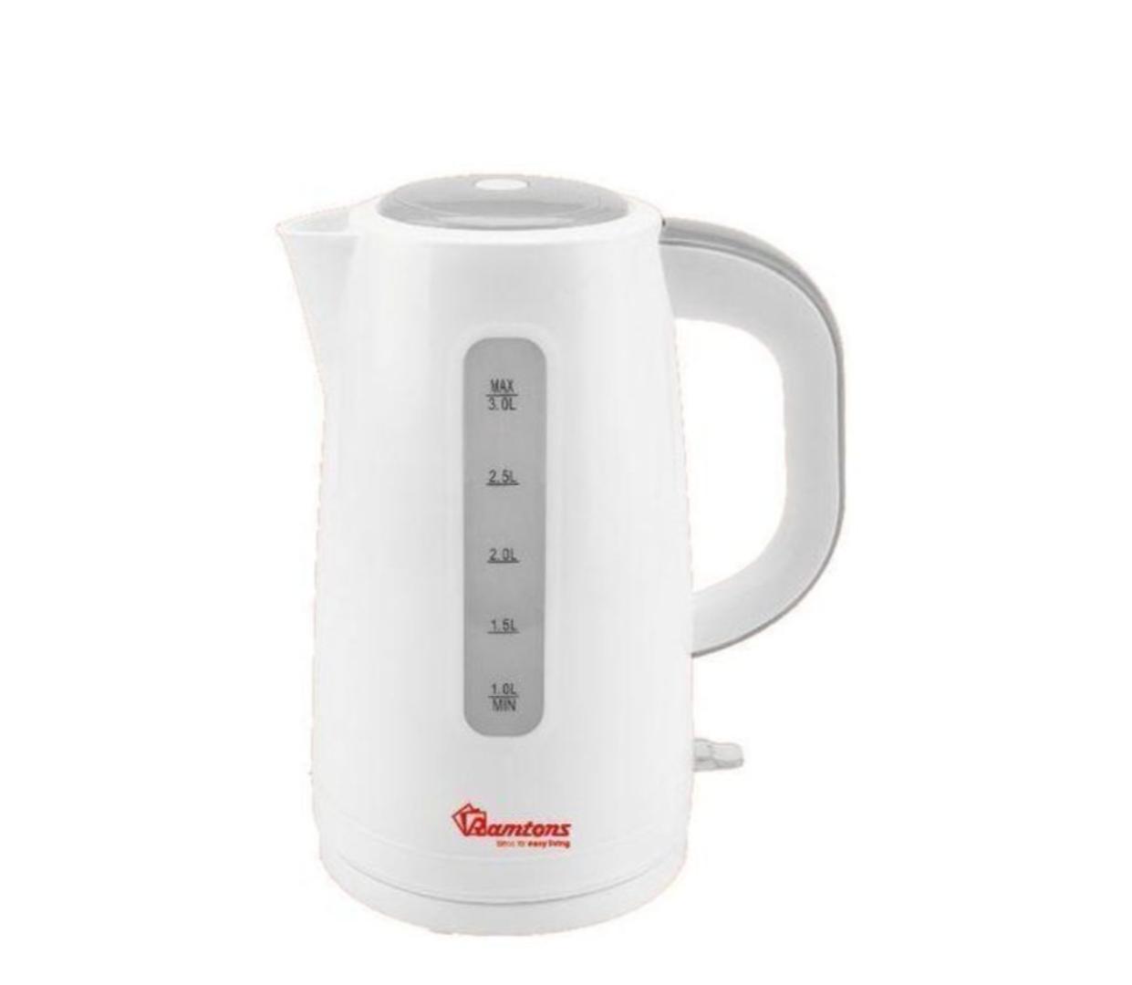 Ramtons RM-567 3L Electric Kettle- 1 YEAR WARRANT, PLASTIC OUTER MATERIAL AND STAINLESS STEEL HEATING PLATE (Cordless Kettle)