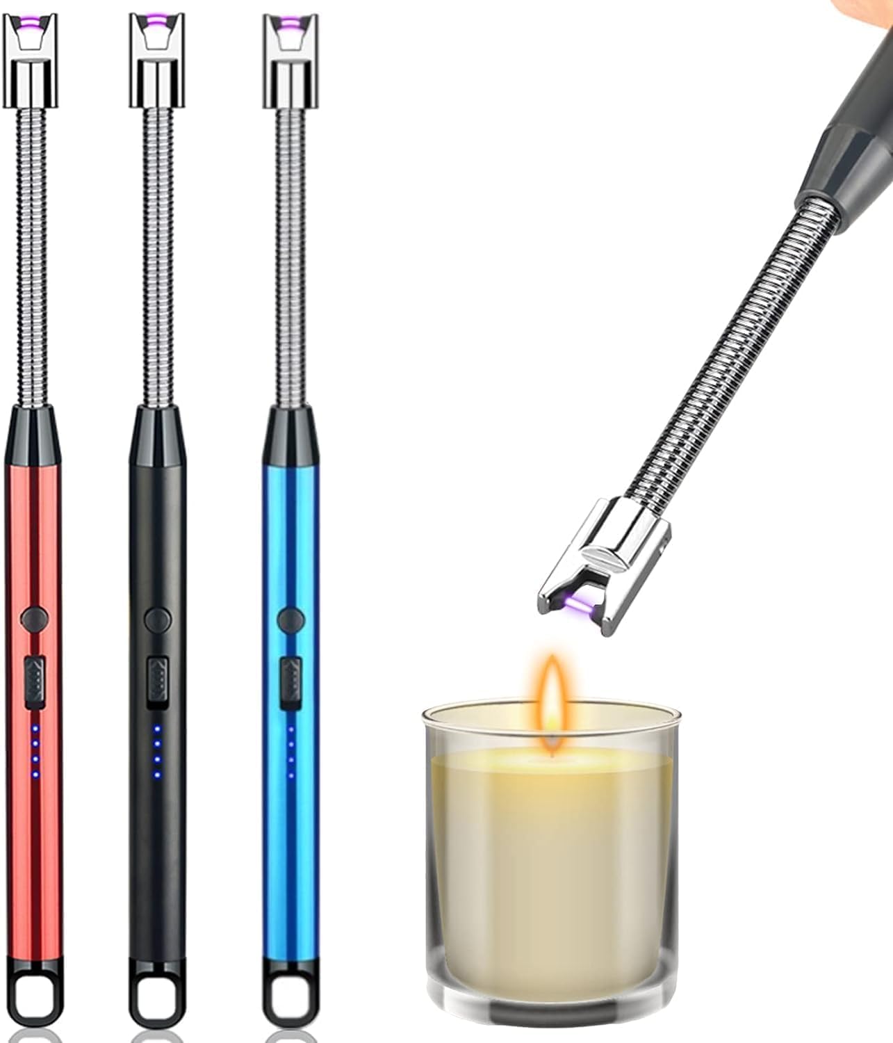 Stainless Steel Electric Rechargeable Plasma Lighter: Flameless, Windproof, 360° Flexible Neck USB Arc Lighter for Kitchen, Candles, and Gas Stoves