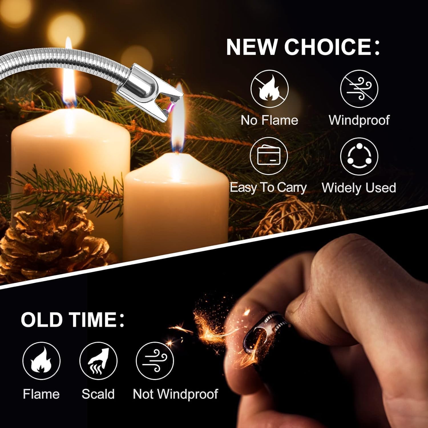 Stainless Steel Electric Rechargeable Plasma Lighter: Flameless, Windproof, 360° Flexible Neck USB Arc Lighter for Kitchen, Candles, and Gas Stoves