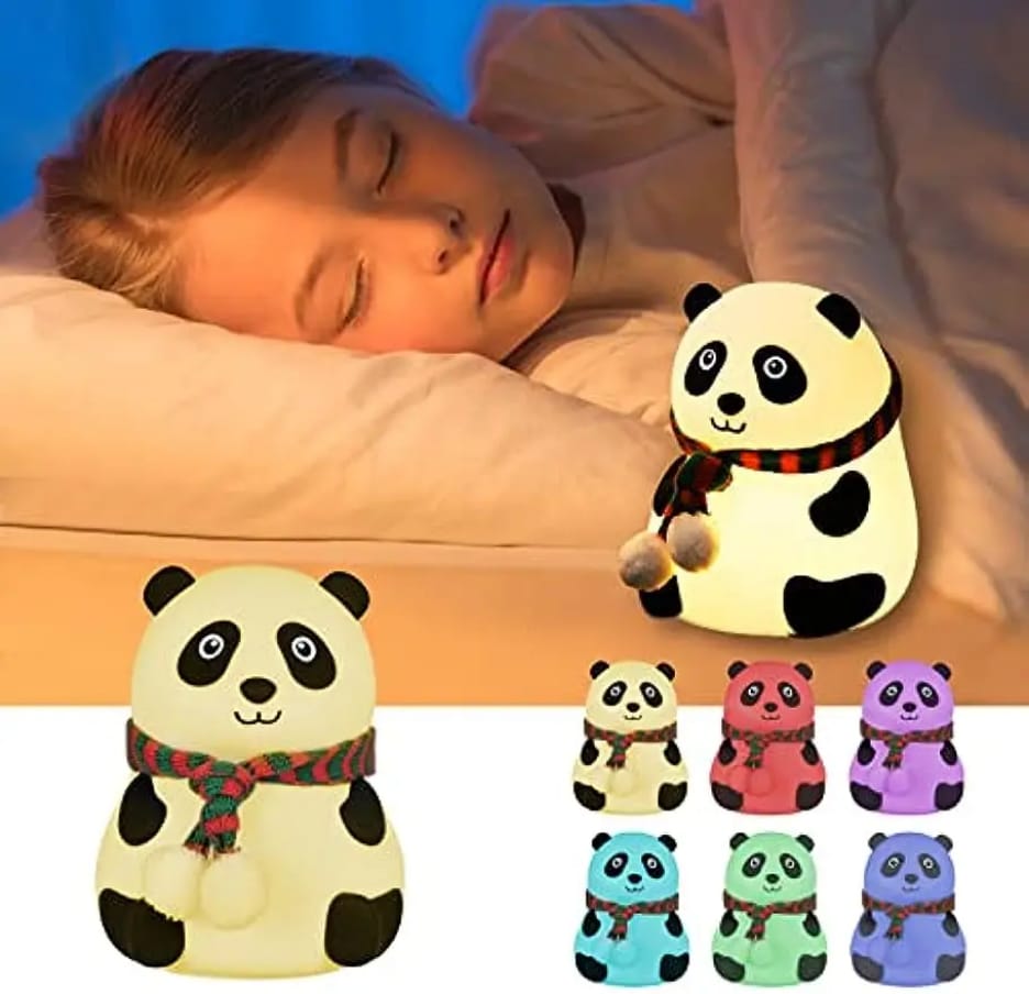 Cute Panda Night Light, Cute Night Light for Kids, 7 Colors Changing Rechargeable Portable Silicone Nightlight, Kawaii Aesthetic Room Décor