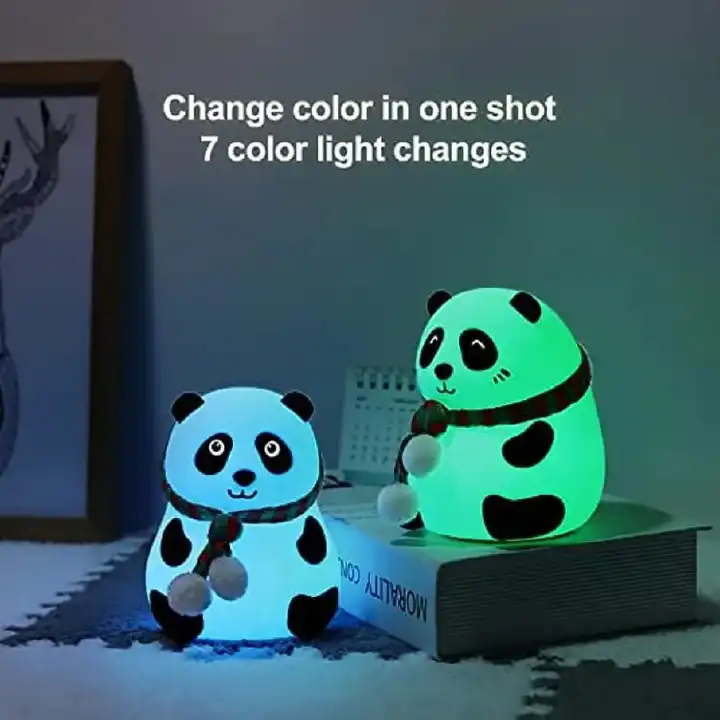 Cute Panda Night Light, Cute Night Light for Kids, 7 Colors Changing Rechargeable Portable Silicone Nightlight, Kawaii Aesthetic Room Décor