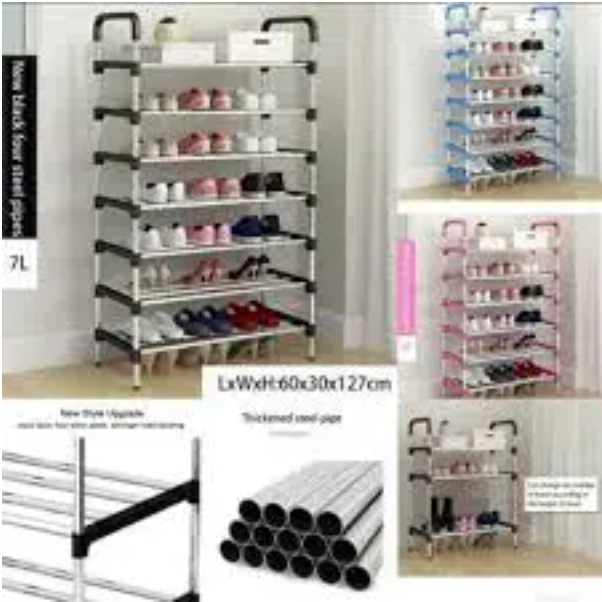 8 Tier Adjustable Shoe Rack – Versatile Vertical Shoe Storage Organizer with DIY Stackable Shelves, Available in Black, Pink & Blue – Space-Saving Design for Hallways & Closets