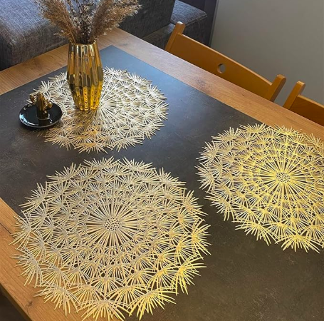 6pcs table mats PCV Placemats for Dining Table Set of 6，Stain Resistant Washable Durable Metallic Pressed Vinyl Fancy Kitchen Mats