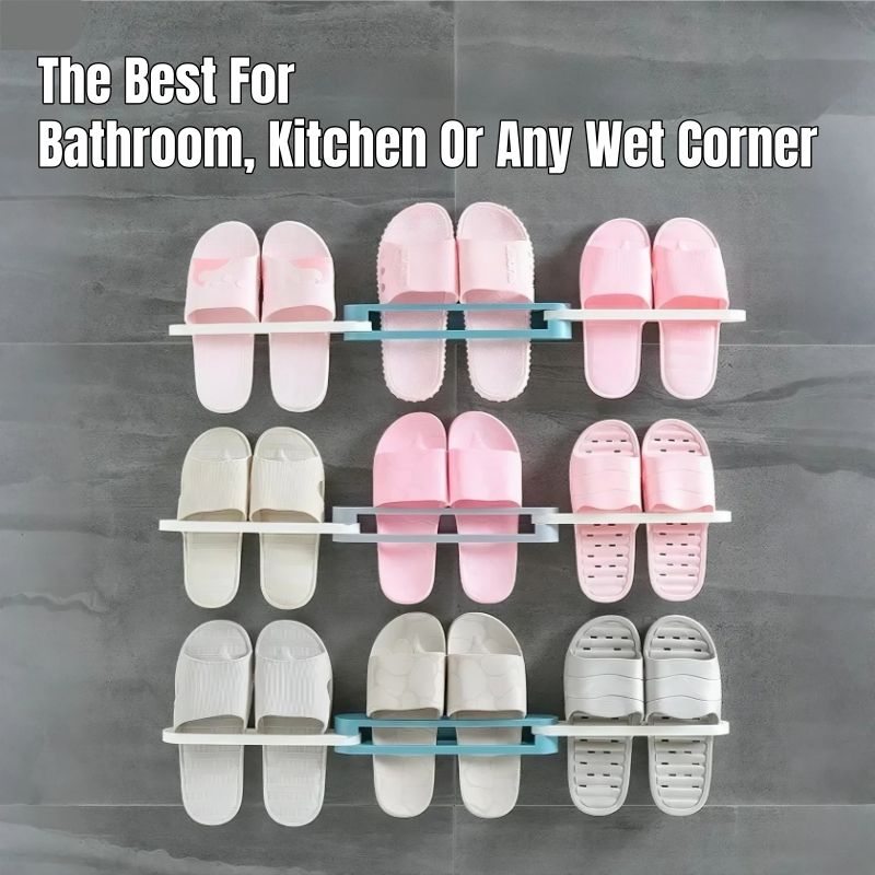 3-in-1 Foldable Slipper Rack Wall Durable Plastic Slipper Holder Adhesive Backing Slipper Organizer Folding Bathroom Shoe Rack Home Hanging Shoe Rack Space Saving Storage No Drill Punch-free