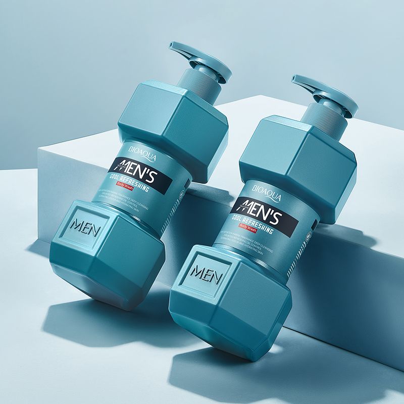 (1pc body wash +4 free bath sponges as a gift)SADOER 500ml OCEAN COOL Men's Body Wash Amino Acid Clean gently Nourishing skin Moisturizing Fragrance Shower Gel remove dirt Remove mites