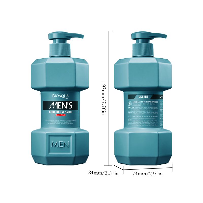 (1pc body wash +4 free bath sponges as a gift)SADOER 500ml OCEAN COOL Men's Body Wash Amino Acid Clean gently Nourishing skin Moisturizing Fragrance Shower Gel remove dirt Remove mites