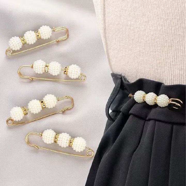 4PCS Multi-purpose Multi-function Imitating Pearl Pin Jewelry, Waist Reduction,pearl Brooch Fixed Girth,decorating Various Clothes/trousers/shirt/dress/sweater/shawl/pant