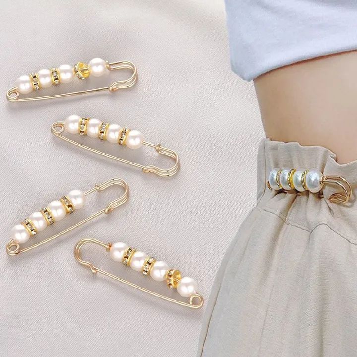 4pcs/6pcs Multi-purpose Multi-function Imitating Pearl Pin Jewelry, Waist Reduction,pearl Brooch Fixed Girth,decorating Various Clothes/trousers/shirt/dress/sweater/shawl/pant