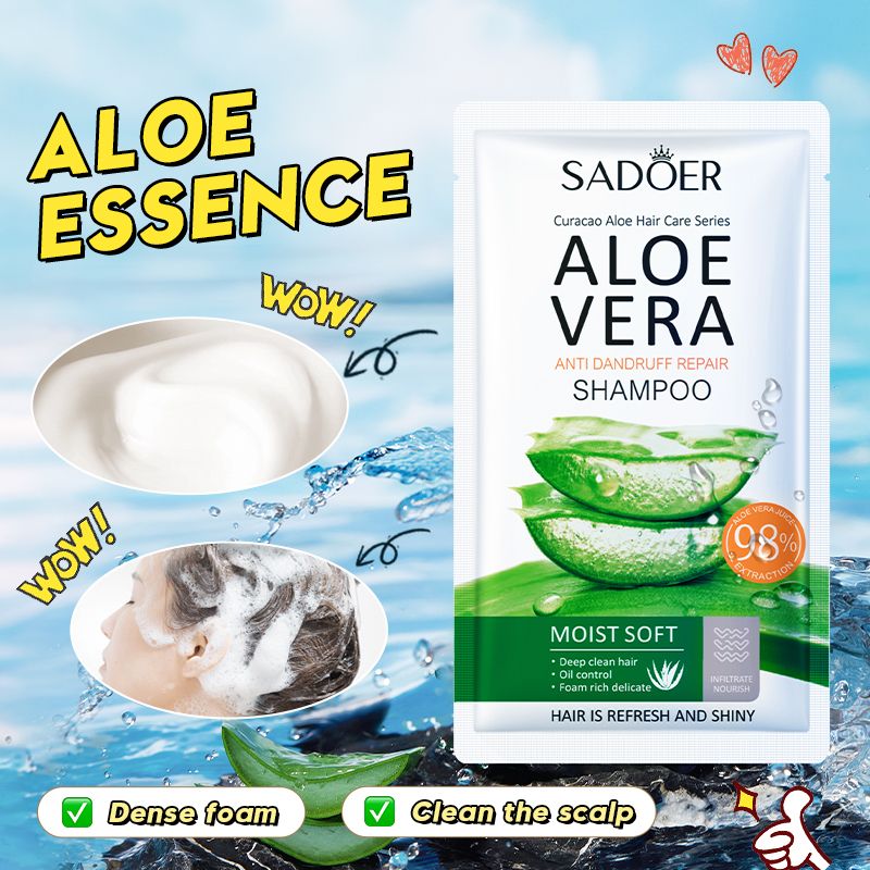 SADOER Natural Aloe Vera Shampoo Anti-Dandruff Shampoo Disposable Hair Repair Shampoo Sachet Aloe Extract Keratin Vitamin E Moisturizing Nourishing Dry Hair Oily Scalp Frizzy Hair Budget-Friendly