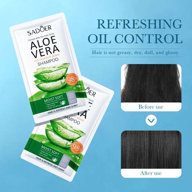 SADOER Natural Aloe Vera Shampoo Anti-Dandruff Shampoo Disposable Hair Repair Shampoo Sachet Aloe Extract Keratin Vitamin E Moisturizing Nourishing Dry Hair Oily Scalp Frizzy Hair Budget-Friendly