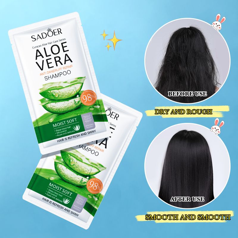 SADOER Natural Aloe Vera Shampoo Anti-Dandruff Shampoo Disposable Hair Repair Shampoo Sachet Aloe Extract Keratin Vitamin E Moisturizing Nourishing Dry Hair Oily Scalp Frizzy Hair Budget-Friendly