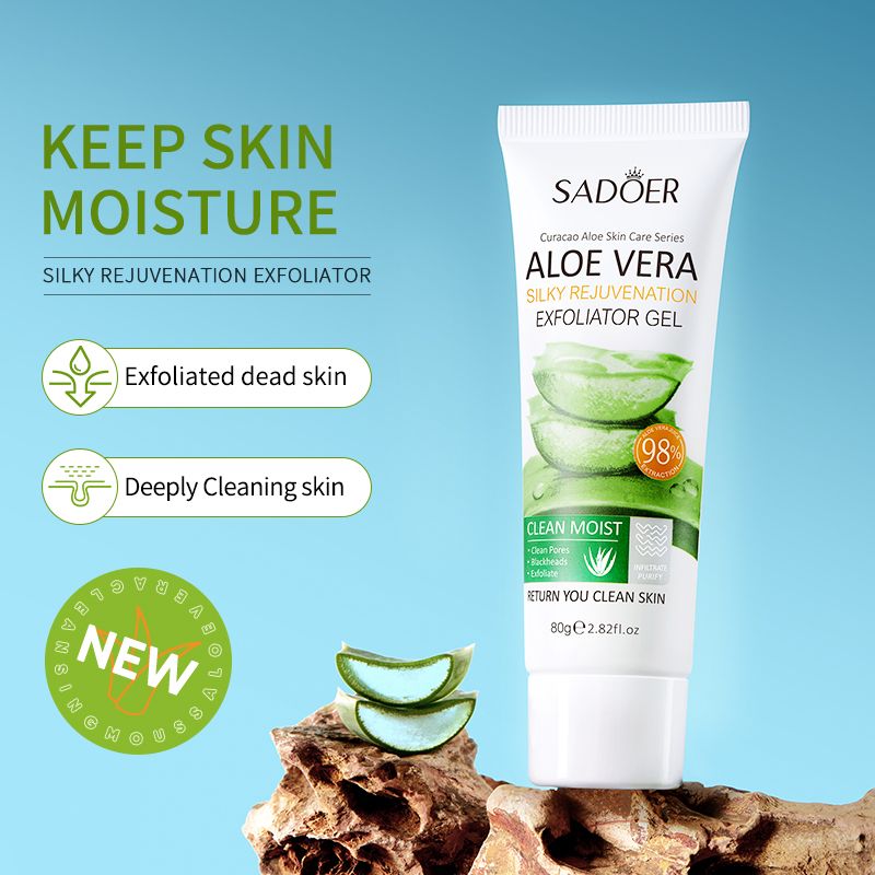 SADOER Nature Aloe Vera Face Exfoliating Gel Deep Cleansing Face Scrub Aloe Extract Gentle Facial Scrub Remove Dead Skin Remover Face Polish Smooths Skin Silky Skin Non-Drying Refreshing Spa Treatment