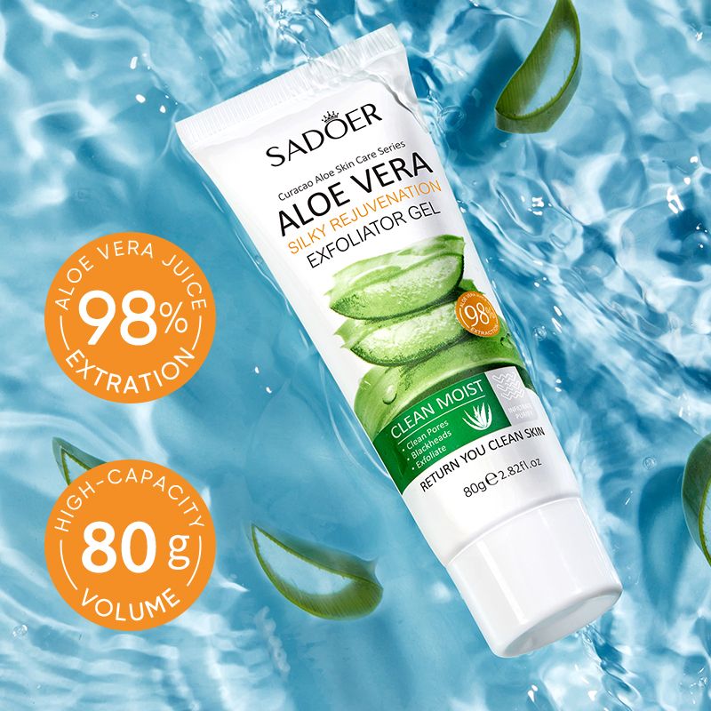 SADOER Nature Aloe Vera Face Exfoliating Gel Deep Cleansing Face Scrub Aloe Extract Gentle Facial Scrub Remove Dead Skin Remover Face Polish Smooths Skin Silky Skin Non-Drying Refreshing Spa Treatment