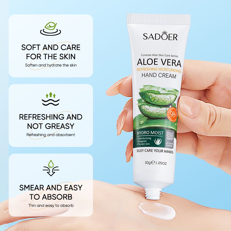 SADOER Natural Aloe Vera Hand Cream Moisturizing Hand Lotion Nourishing Aloe Barbadensis Leaf Juice Vitamin E Natural Extract Hydrating Moisturizing Soothing Non-Greasy Soften Hand Refreshing