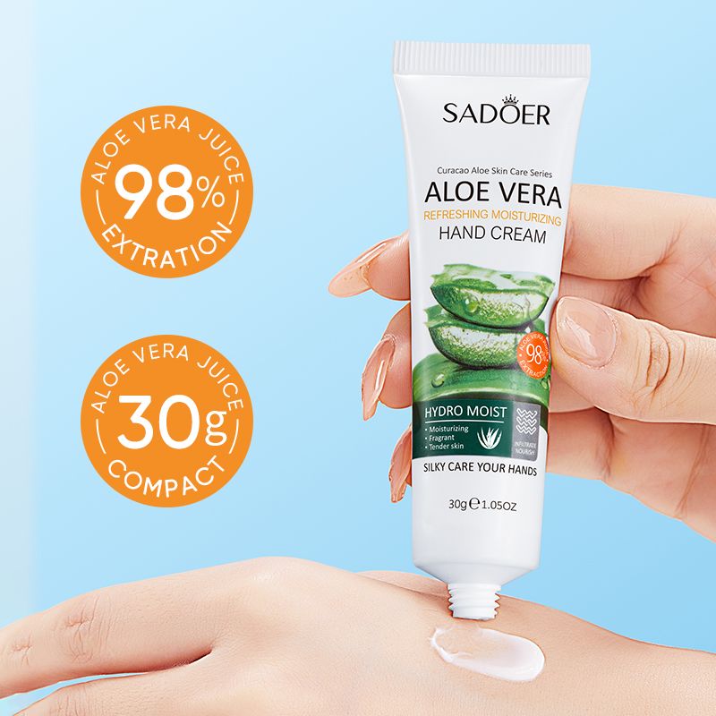SADOER Natural Aloe Vera Hand Cream Moisturizing Hand Lotion Nourishing Aloe Barbadensis Leaf Juice Vitamin E Natural Extract Hydrating Moisturizing Soothing Non-Greasy Soften Hand Refreshing