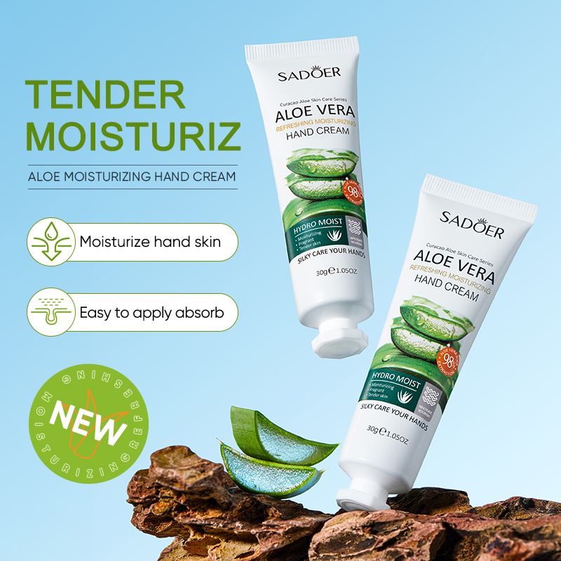SADOER Natural Aloe Vera Hand Cream Moisturizing Hand Lotion Nourishing Aloe Barbadensis Leaf Juice Vitamin E Natural Extract Hydrating Moisturizing Soothing Non-Greasy Soften Hand Refreshing