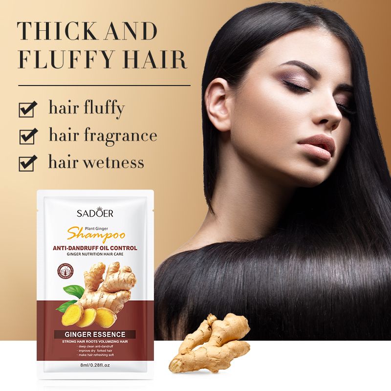 Natural Ginger Essence Disposable Shampoo Anti-Dandruff Oil Control Deep Cleansing Hair Strengthening Volumizing Ginger Extract Biotin Keratin Strengthens Hair Roots Repairs Dry Ends Soft & Silky