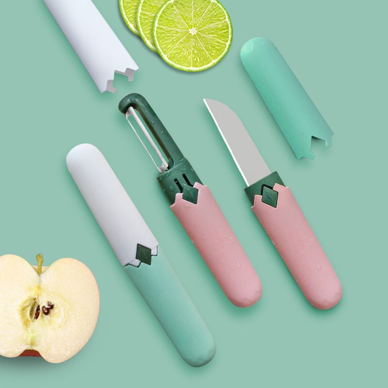 2-in-1 Fruit Knife Peeler Paring Knife Kitchen Knife Vegetable Peeler Multi-purpose Knife Stainless Steel Double Blade Knife Ergonomic Handle Non-Slip Grip