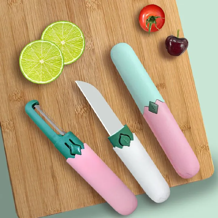 2-in-1 Fruit Knife Peeler Paring Knife Kitchen Knife Vegetable Peeler Multi-purpose Knife Stainless Steel Double Blade Knife Ergonomic Handle Non-Slip Grip