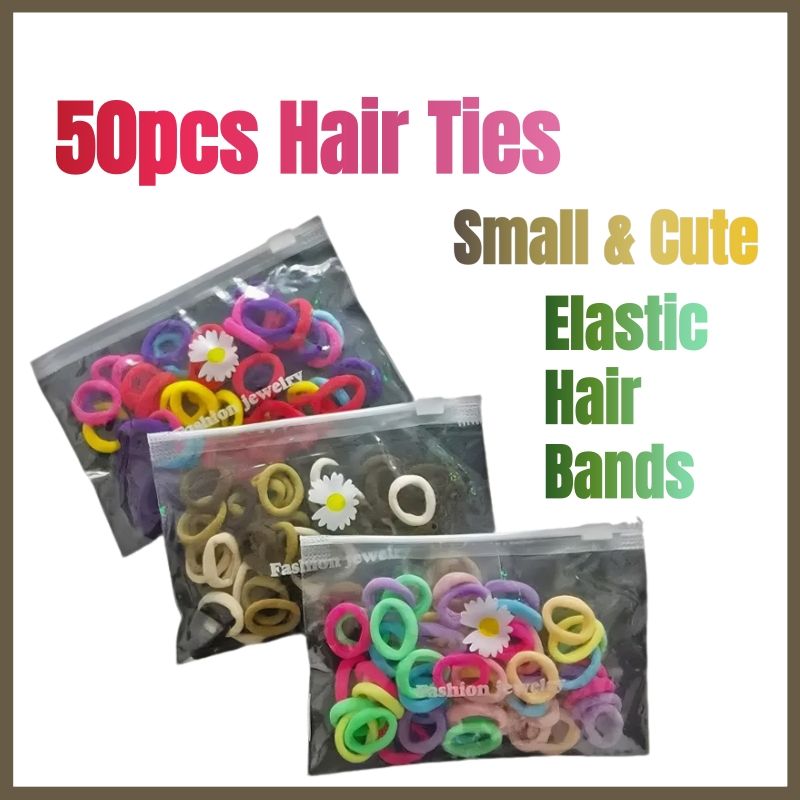 50pcs Simple Headband Candy colored hair tie with rubber bands Small Circle Thin Hair Rope Girls Tie Hair With High Elastic Rubber Band Basic Hair Tie Colorful Mix Headdress
