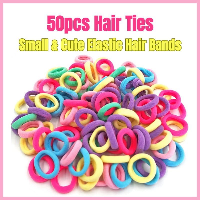 50pcs Simple Headband Candy colored hair tie with rubber bands Small Circle Thin Hair Rope Girls Tie Hair With High Elastic Rubber Band Basic Hair Tie Colorful Mix Headdress