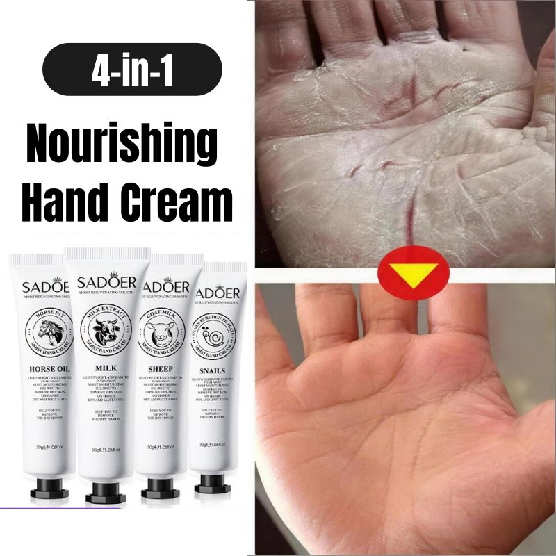 SADOER Deep Moisturizing Hand Cream Nourishing Hand Lotion Hand Care Goat Milk Snail Mucin Milk Horse Oil Shea Butter Vitamin E Repairing Softening Anti-Cracking Fast Absorbing Non-Greasy For Dry Skin