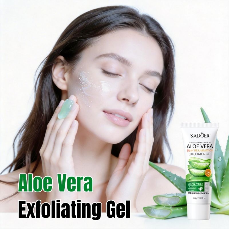 SADOER Nature Aloe Vera Face Exfoliating Gel Deep Cleansing Face Scrub Aloe Extract Gentle Facial Scrub Remove Dead Skin Remover Face Polish Smooths Skin Silky Skin Non-Drying Refreshing Spa Treatment
