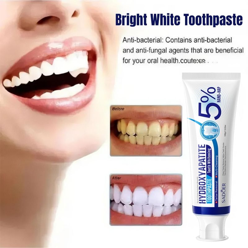 SADOER Nano Hydroxyapatite Whitening Toothpaste Natural Mineral Cleaning Fluoride-Free Toothpaste Stain Removal Cavity Prevention Plaque Removal Protect Gum Care Anti-Gingivity Reduce Gum Inflammation