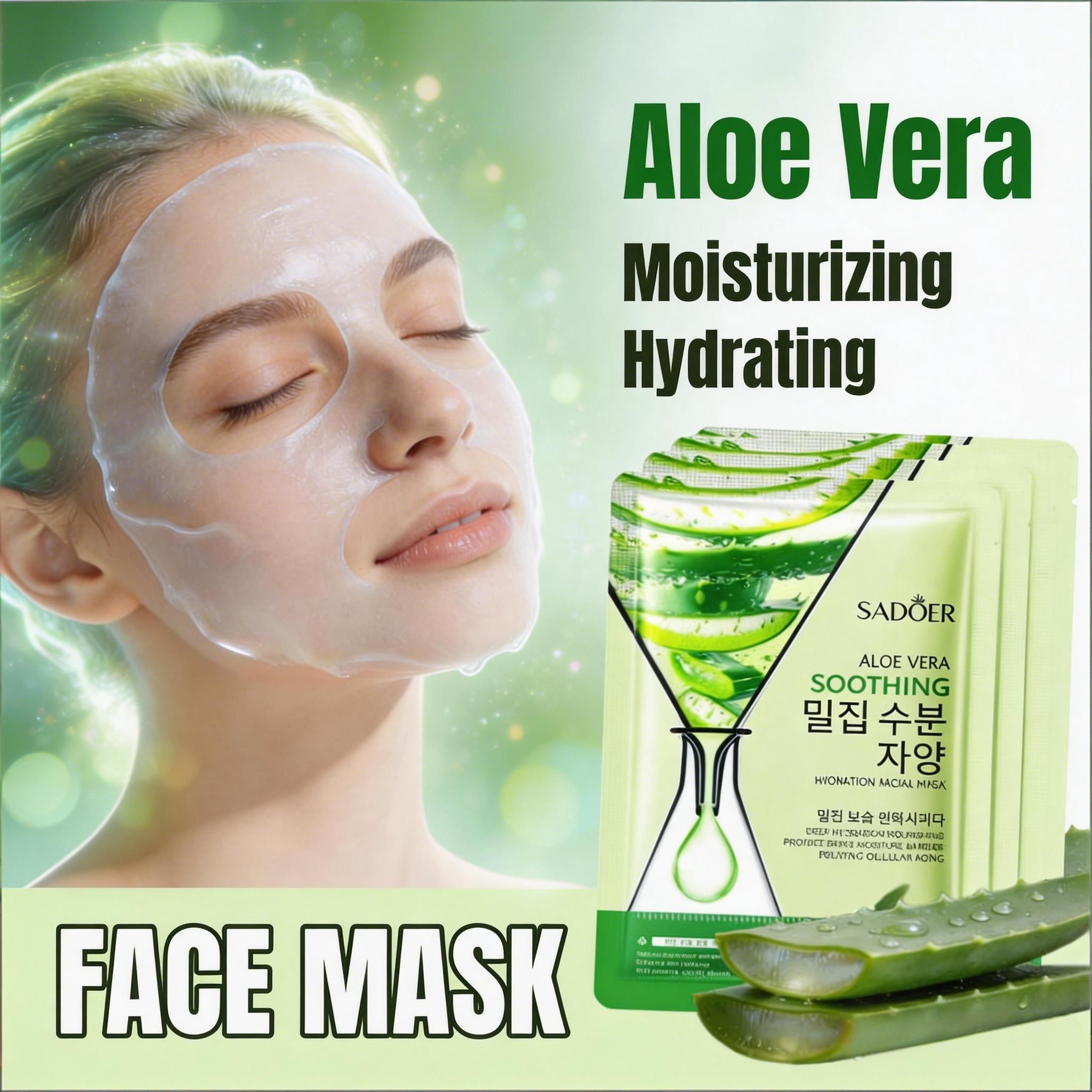 SADOER aloe vera face mask -sadoer skin care set natural plants - moisturize hydrating brightening whitening acne treatment | firming anti-wrinkle deeply nourish smooth anti-dark repair skin