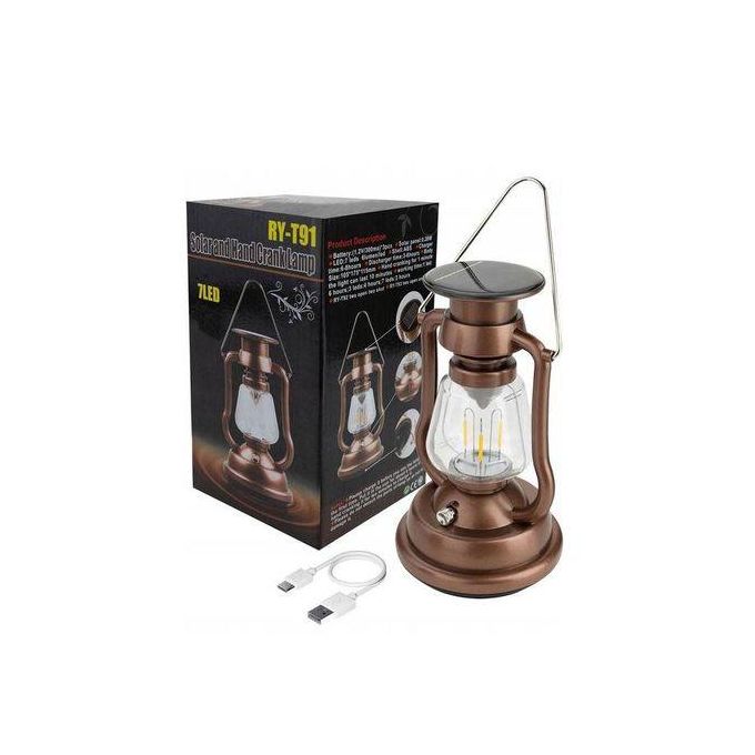 Retro Solar Latern Camping Light Rechargeable Solar Hand Crank DC Charging Hanging Lamp