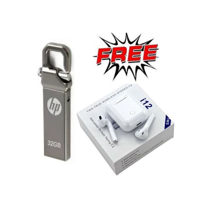 HP 32GB Flash Disk For Samsung Tvs, Laptops -Silver + KS Free I12 BluetoothEarbuds