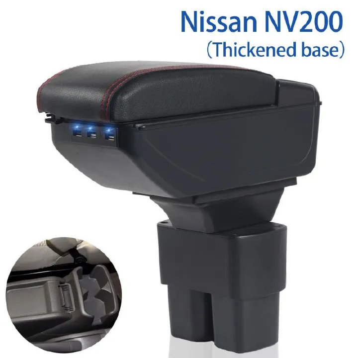 Nissan NV200 Armrest Box Car Handrest Storage Box Plastic Material Double Layer Extended With  Lights And USB Charging Function