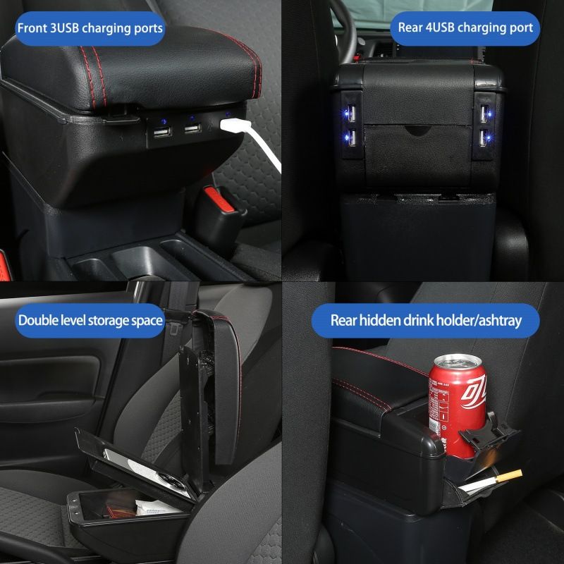 Nissan NV200 Armrest Box Car Handrest Storage Box Plastic Material Double Layer Extended With  Lights And USB Charging Function