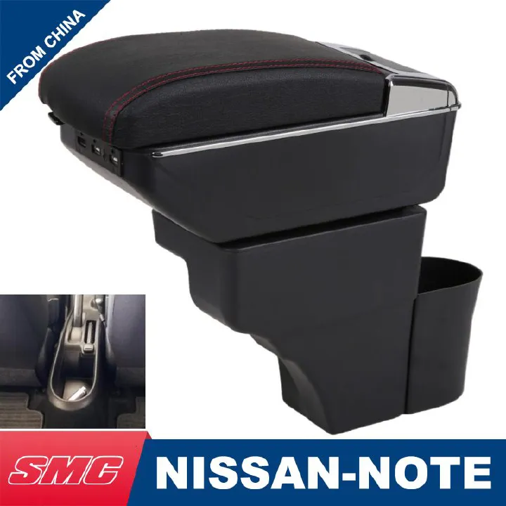 Nissan NOTE Armrest Box Car Handrest Storage Box Plastic Material Double Layer Extended With  Lights And USB Charging Function